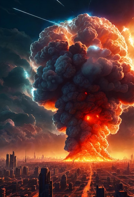 Un'esplosione nucleare da una bomba atomica in città Il concetto di guerra nucleare