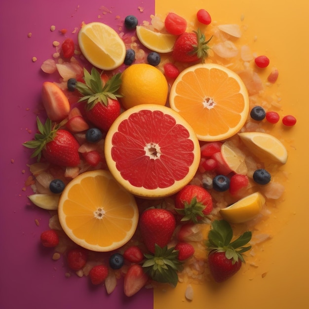 Un'esposizione colorata di frutta tra cui pompelmo, pompelmo e limoni.