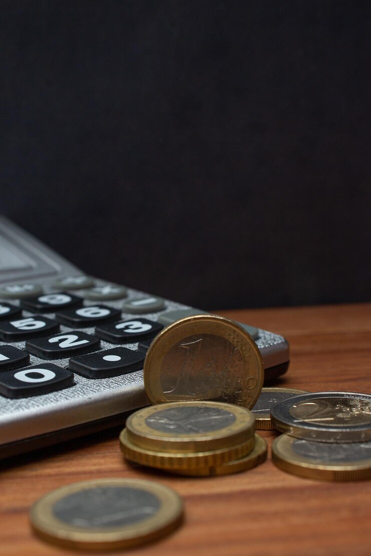Un euro e diverse monete attorno a un calcolatore