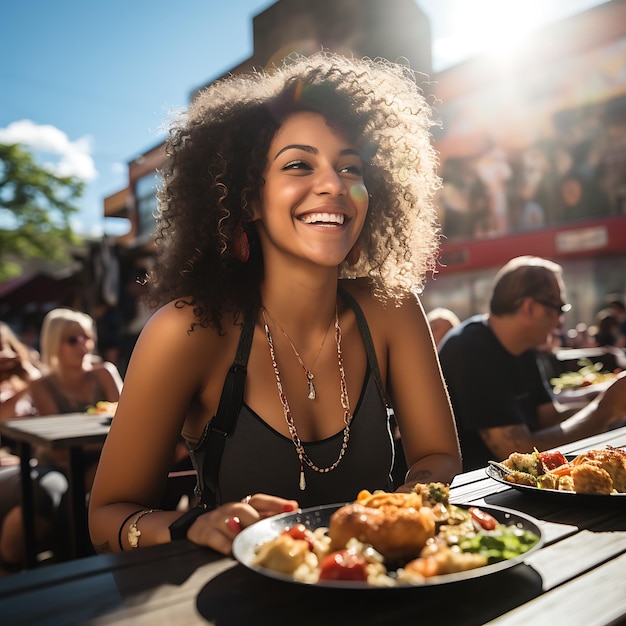 un falafel perfetto e delizioso Una giovane donna bianca colombiana che mangia falafel