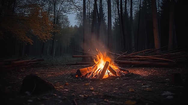 Un falò in una foresta di notte