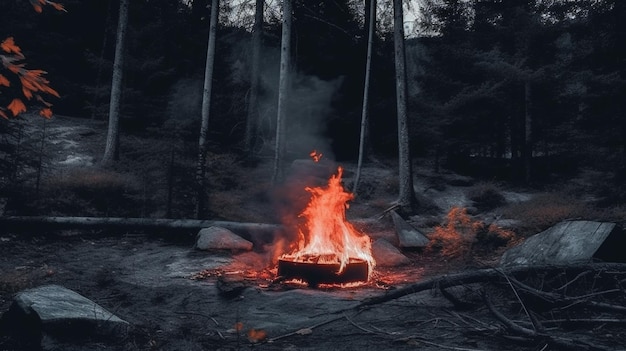 Un falò nel bosco di notte