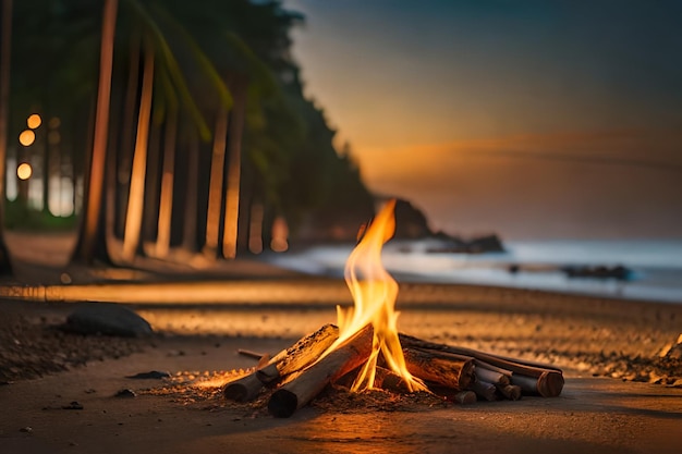 Un falò sulla spiaggia al tramonto