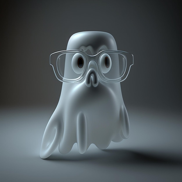 Un fantasma con gli occhiali e uno sfondo nero