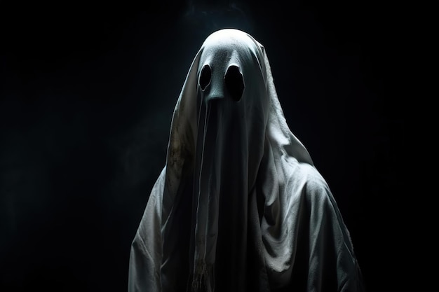 Un fantasma con una maschera sul volto è al buio