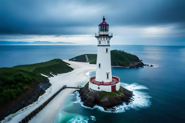 Un faro sorge su una scogliera a picco sull'oceano.