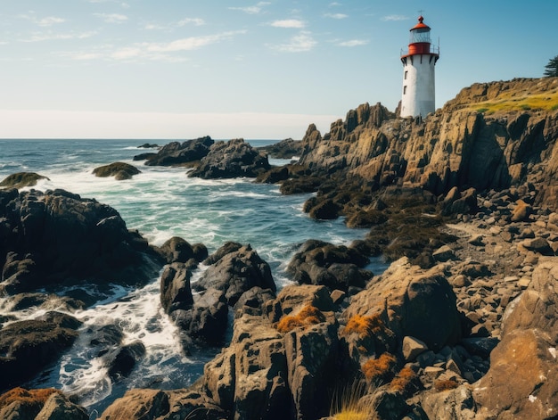 Un faro su una costa rocciosa