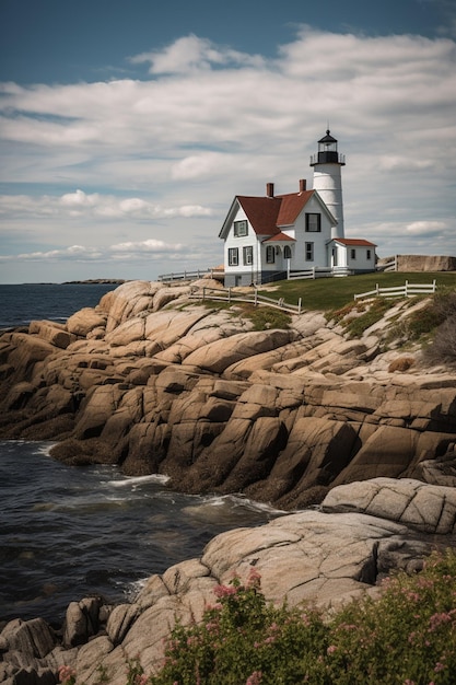 Un faro sugli scogli nel New England