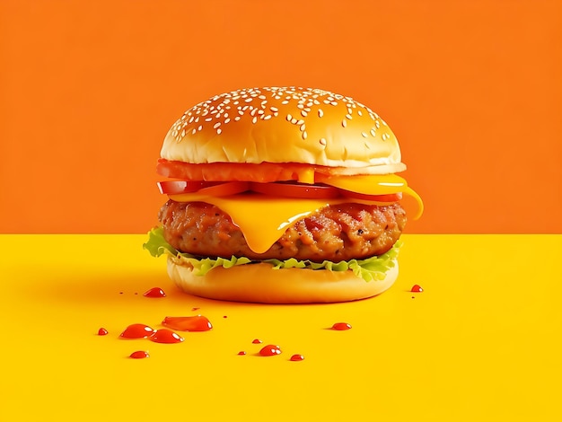 Un Fastfood Hamburger Piccante Con Sfondo Giallo