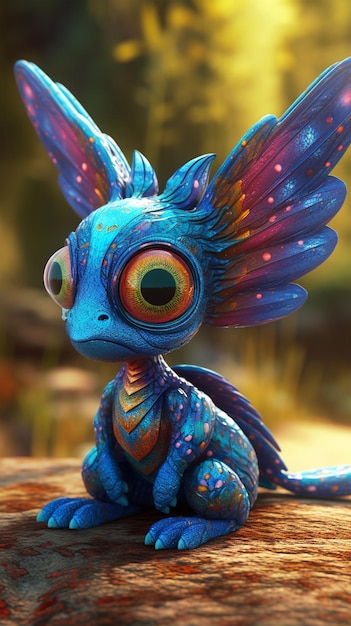 Un favoloso drago blu con grandi occhi IA generata
