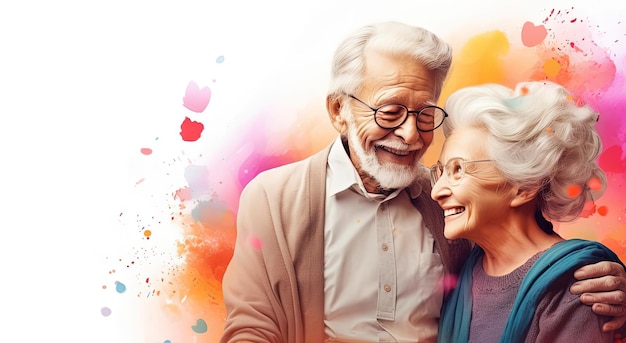un felice biglietto per la festa dei nonni con un uomo e una donna abbracciati nello stile di un'animazione giocosa