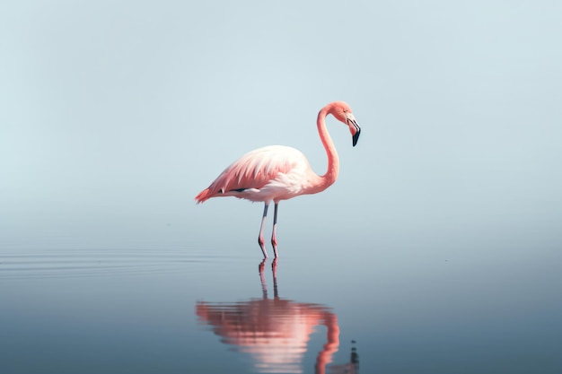 Un fenicottero è in piedi nell'acqua