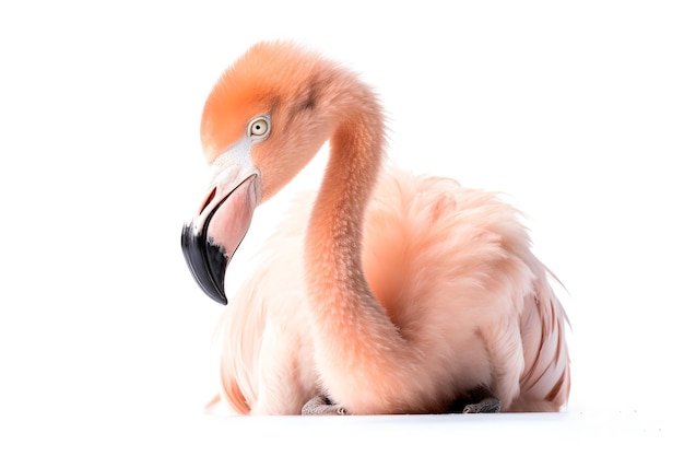 Un fenicottero rosa con uno sfondo bianco