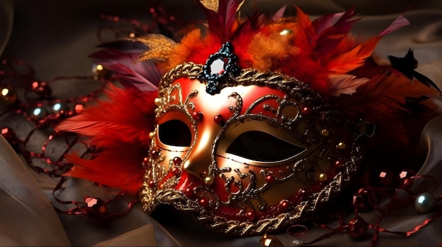 Un festival di maschere di carnevale a mezza faccia rossa alto dettaglio bello con riprese in studio per concept e uso commerciale