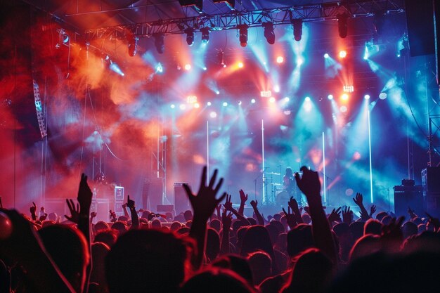 Un festival musicale all'aperto con luci generative di palcoscenico ad alta tecnologia
