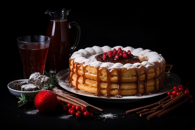 Un festivo tavolo di dessert messicano con churros e torta tres leches