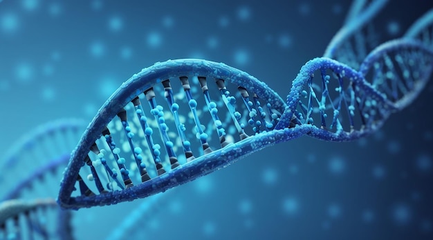 Un filamento di DNA blu con uno sfondo blu