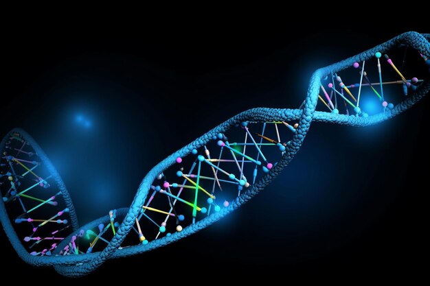 Un filamento di DNA blu con uno sfondo nero