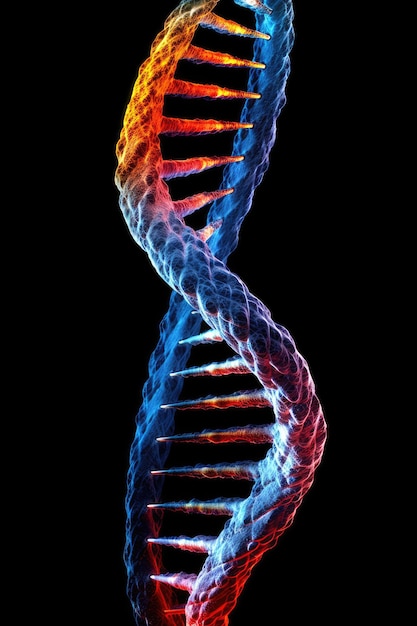 un filamento di DNA con luci rosse e blu