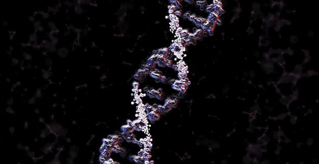 Un filamento di DNA è mostrato su uno sfondo nero