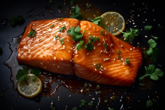 Un filetto di salmone con semi di sesamo sopra