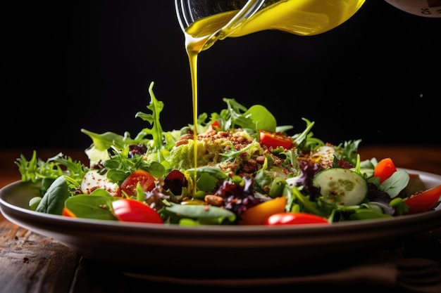 Un filo d'olio d'oliva su un'insalata mista