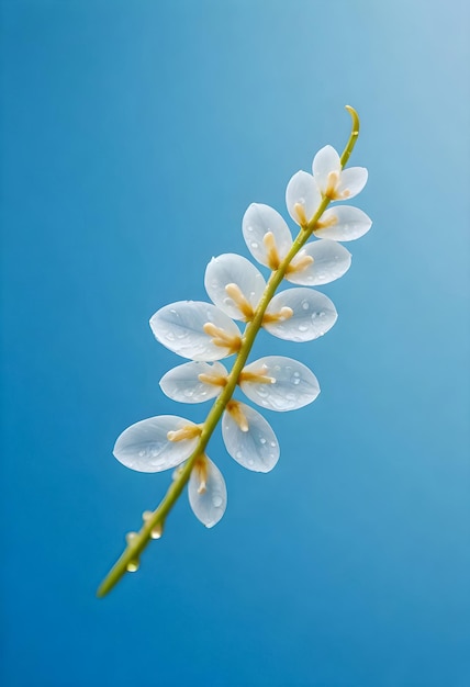 un fiore bianco con gocce d'acqua su di esso