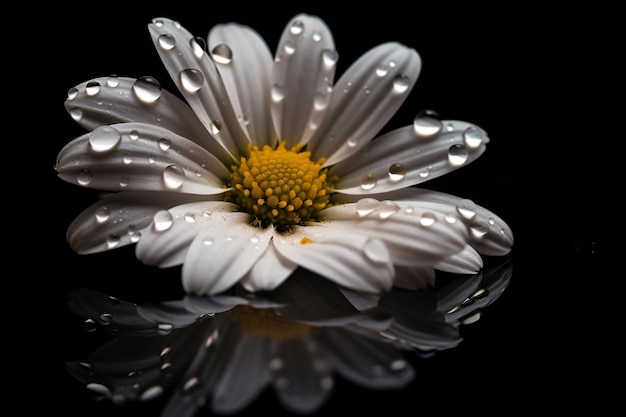 Un fiore bianco con gocce d'acqua su di esso