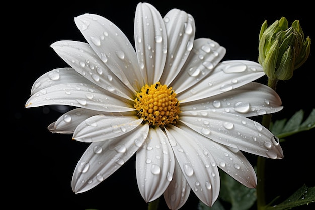 Un fiore bianco con gocce d'acqua su di esso