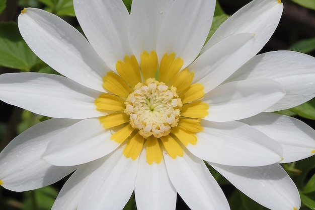 Un fiore bianco con il centro giallo e un centro giallo