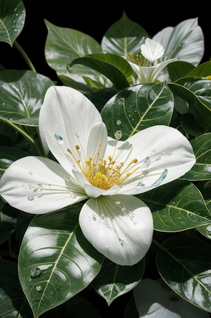 un fiore bianco con sopra delle gocce d'acqua