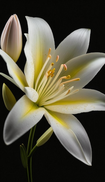 Un fiore bianco con stami gialli e uno stame giallo.