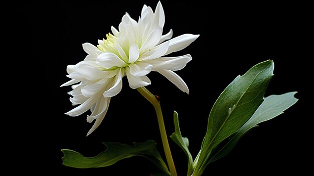 Un fiore bianco con un gambo verde su uno sfondo nero