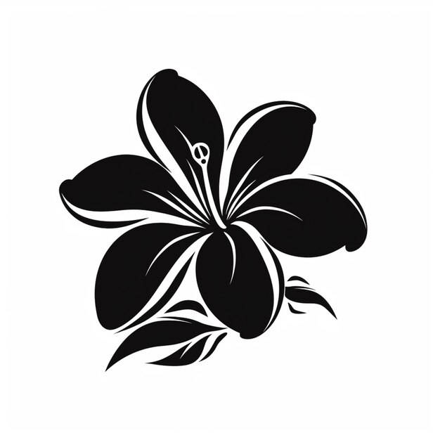 un fiore bianco e nero con foglie su uno sfondo bianco generativo ai