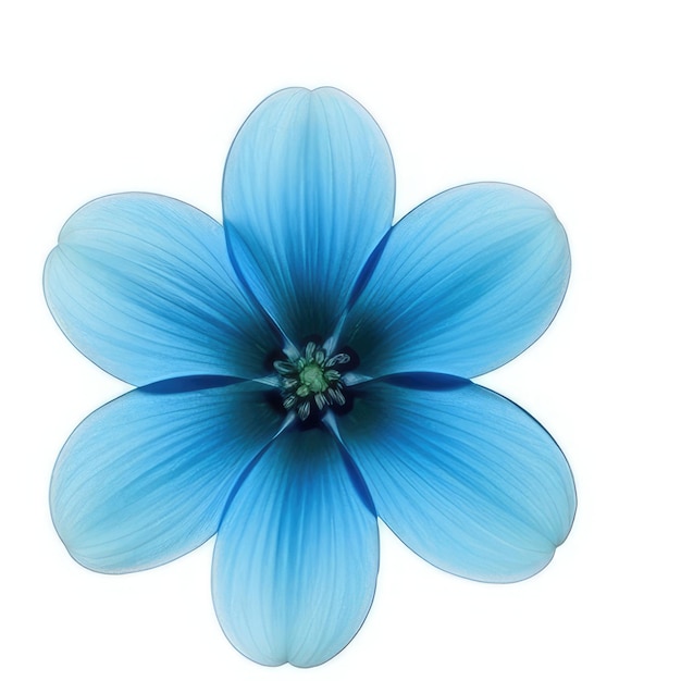 Un fiore blu con un centro verde e il centro blu.