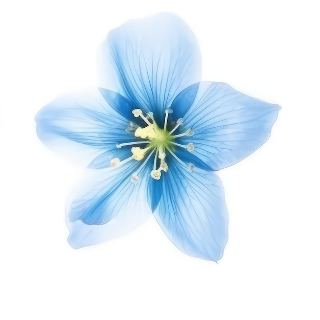 Un fiore blu con un centro verde e la parola "a" sopra.