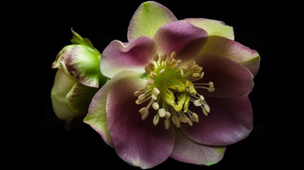 Un fiore che è viola e ha un centro giallo