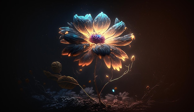 Un fiore che risplende al buio luce splendente fotografia AI Generated Photo