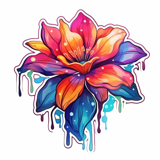 un fiore colorato con gocce di vernice su di esso generativo ai