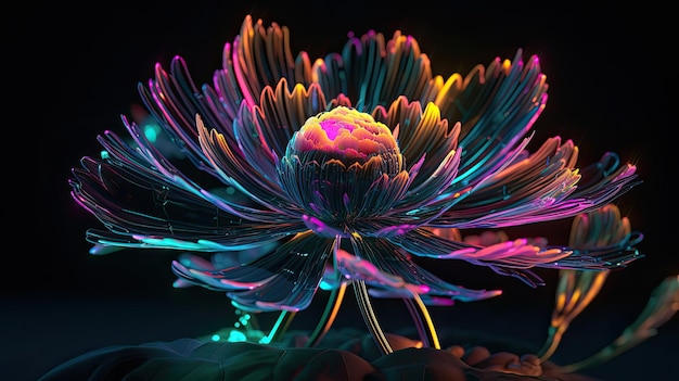 Un fiore con colori al neon sopra