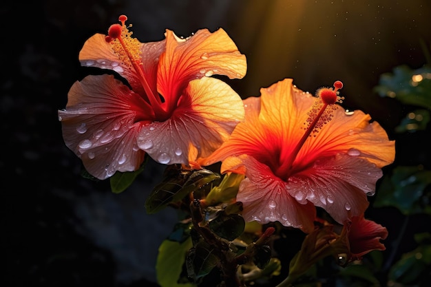 Un fiore con gocce d'acqua su di esso