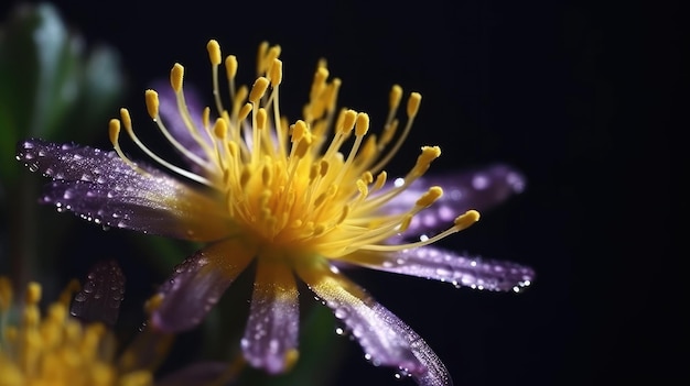 Un fiore con gocce d'acqua su di esso