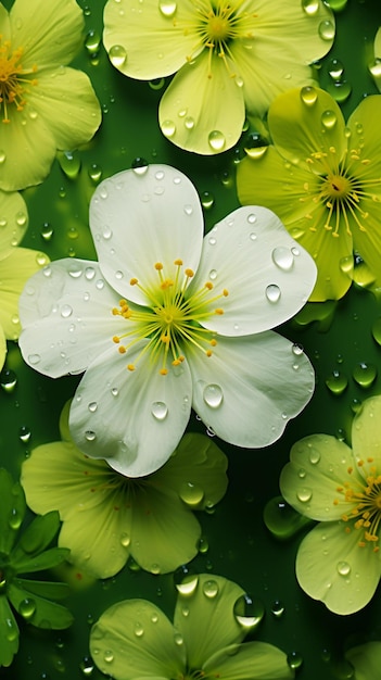 Un fiore con gocce d'acqua su di esso