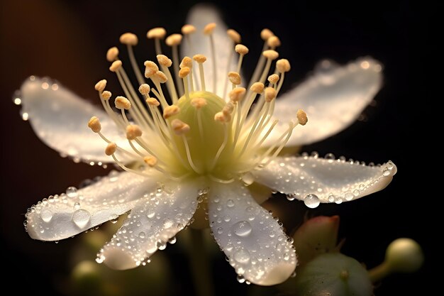 Un fiore con gocce d'acqua su di esso