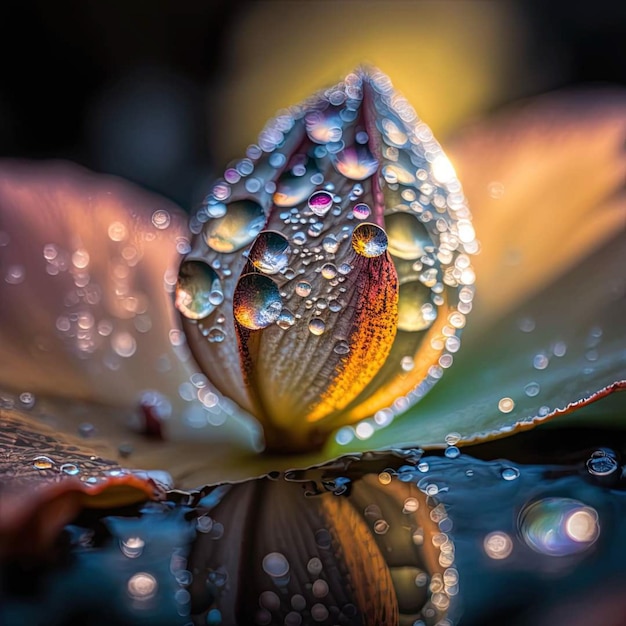 Un fiore con gocce d'acqua su di esso