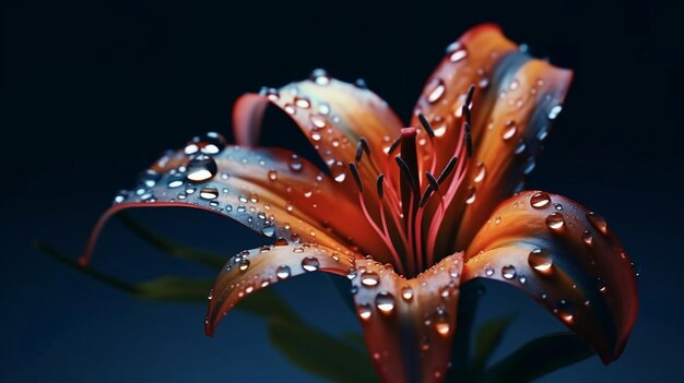 Un fiore con gocce d'acqua su di esso