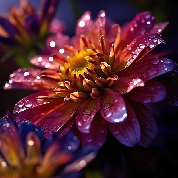 Un fiore con gocce d'acqua su di esso