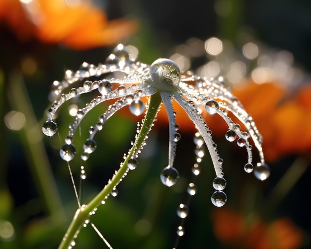 Un fiore con gocce d'acqua su di esso