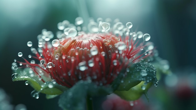 Un fiore con gocce d'acqua su di esso