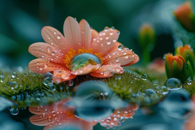 Un fiore con gocce d'acqua su di esso